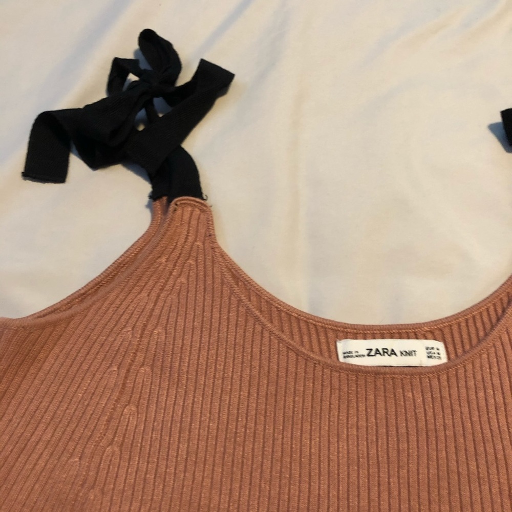 Zara blush pink black tie shoulder sweater tank - Picture 2 of 3